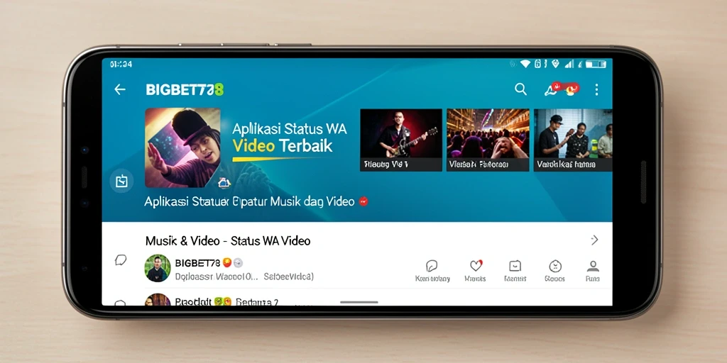 Tampilan antarmuka aplikasi BIGBET78 dengan berbagai pilihan video Status WA.