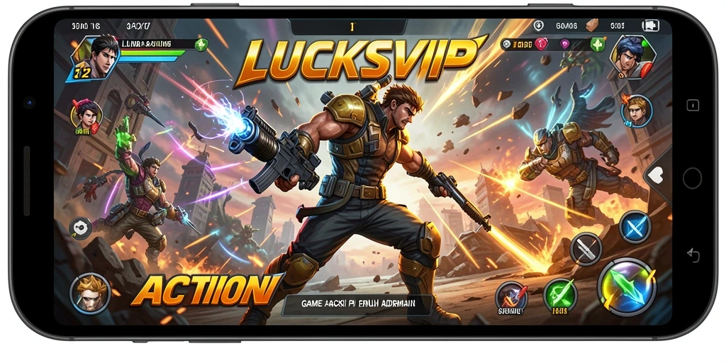 Tampilan antarmuka LUCKSVIP dengan fitur game Action yang menarik.
