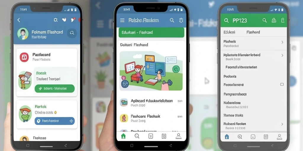Screenshot aplikasi PP123 menampilkan antarmuka flashcard yang interaktif dan menarik.