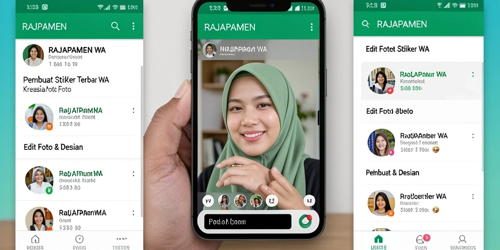 Antarmuka RAJAPAMEN menampilkan opsi kreatif untuk stiker WhatsApp.